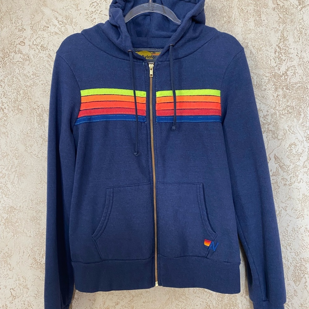 Aviator Nation 5 Stripe Zip Hoodie Sz Medium